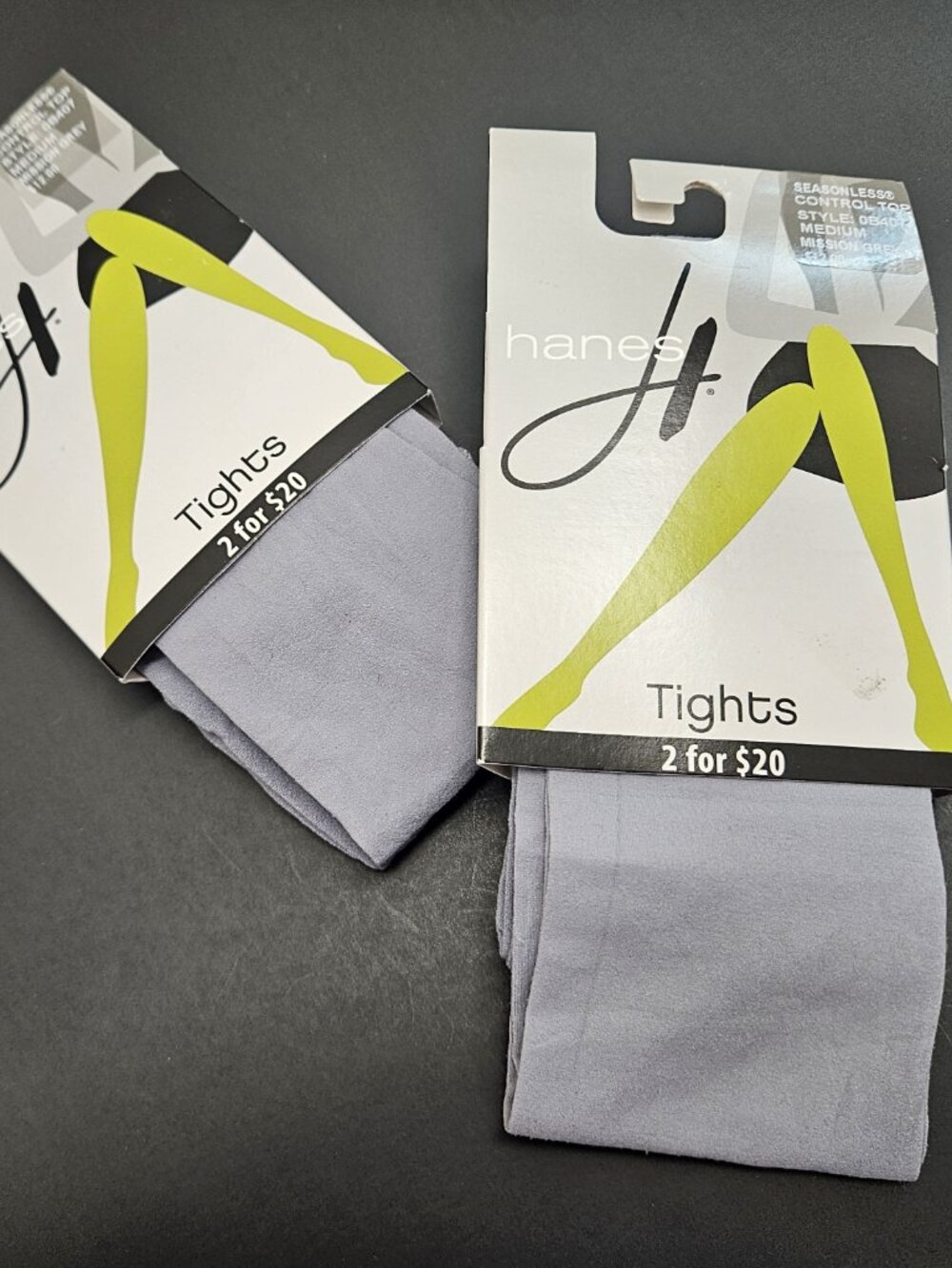 LOT OF 2 HANES SEASONLESS CONTROL TOP TIGHTS MISSION GREY WOMEN MEDIUM